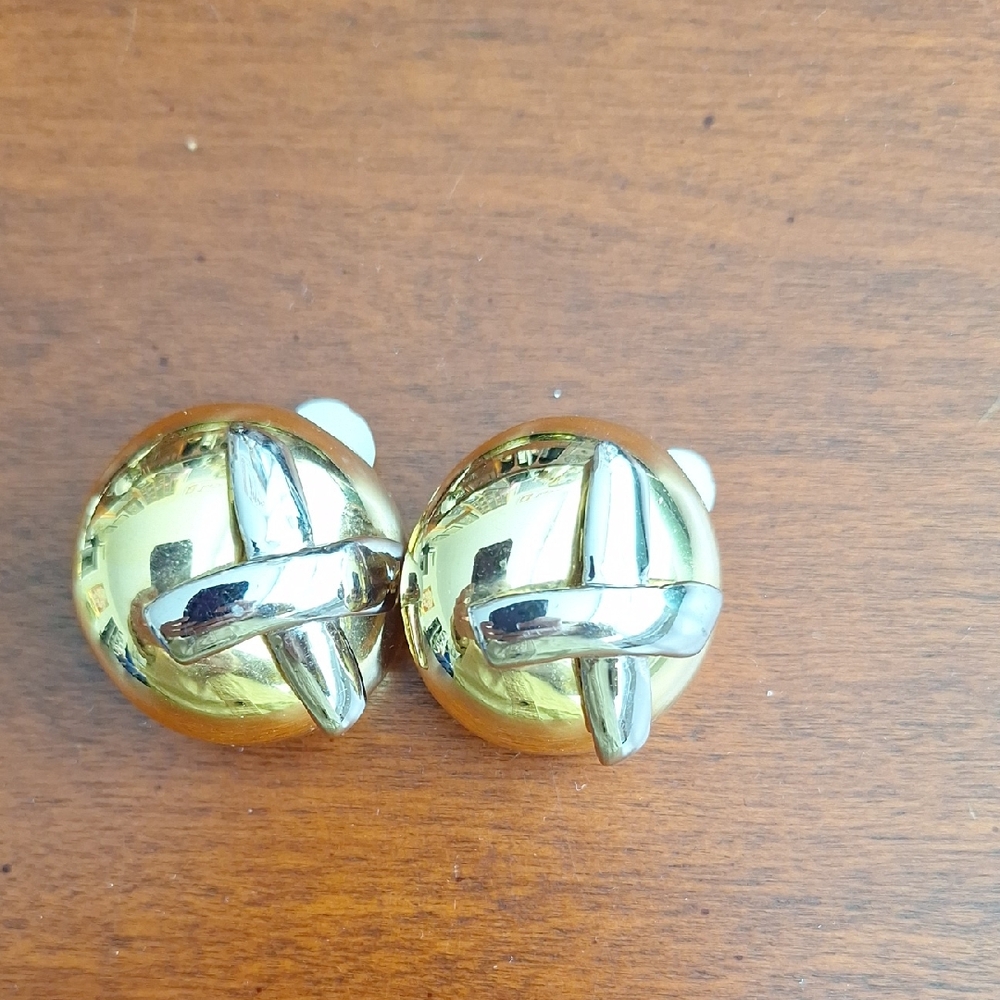 Vintage Gold And Silver Tone Round X Earrings